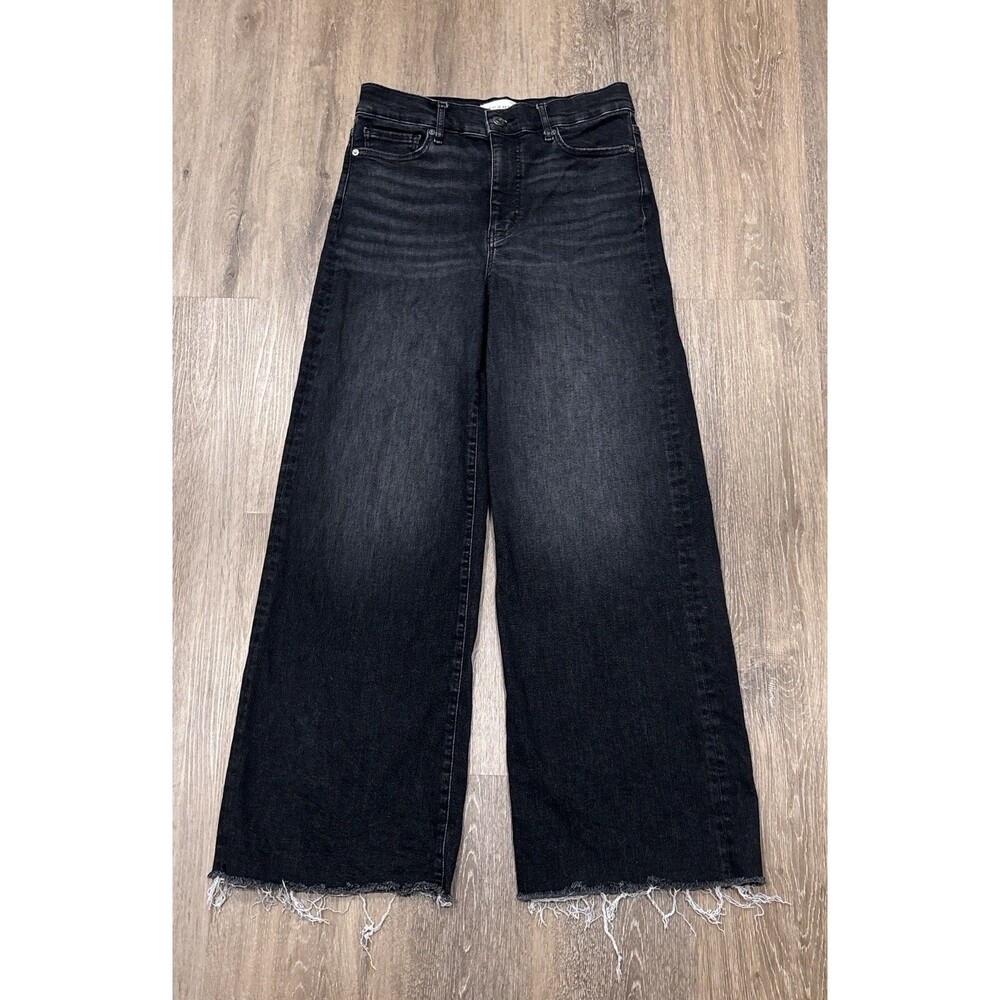 Frame Le Slim Palazzo Jeans Black Wide Leg Stretch Raw Hem Size 30